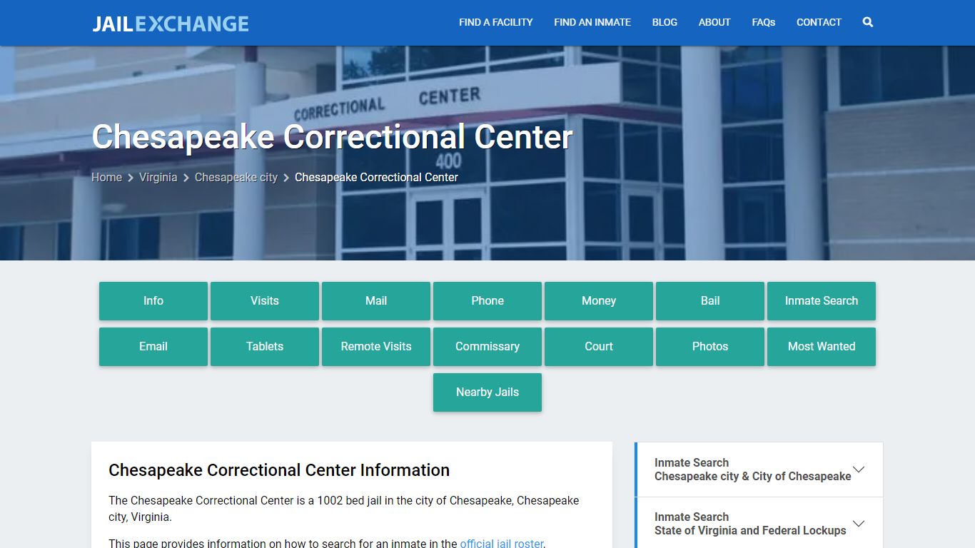 Chesapeake Correctional Center, VA Inmate Search, Information