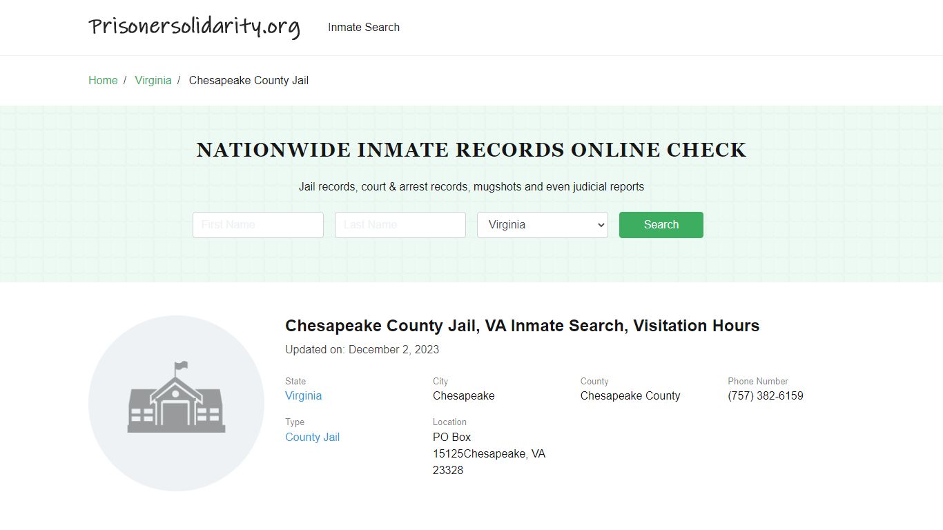 Chesapeake County Jail, VA Inmate Search, Visitation Hours